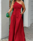 One Shoulder Sleeveless Wide Leg Pants Jumpsuit