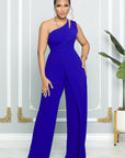 One Shoulder Sleeveless Wide Leg Solid Elegant Pants Jumpsuits