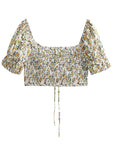 Boho Floral Printed Short Sleeve Cropped Tops With High Wasit Elegant