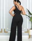 One Shoulder Sleeveless Wide Leg Solid Elegant Pants Jumpsuits