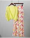 V-neck Bat Sleeve Top Printed Wide-leg Pants Suit