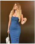 Solid Denim Women's dress with Spaghetti Strap