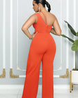 One Shoulder Sleeveless Wide Leg Solid Elegant Pants Jumpsuits