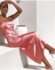 Satin Strapless Sexy Maxi Dress