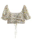 Boho Floral Printed Short Sleeve Cropped Tops With High Wasit Elegant