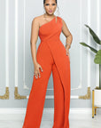 One Shoulder Sleeveless Wide Leg Solid Elegant Pants Jumpsuits