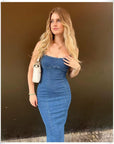 Solid Denim Women's dress with Spaghetti Strap