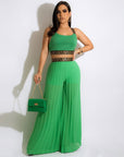 Pullover Spliced Vest Crop Top Wide Leg Pants Outfits