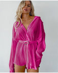 Green Pleated Skinny Puff Sleeve Pleated Dress