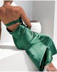 Satin Strapless Sexy Maxi Dress