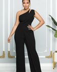 One Shoulder Sleeveless Wide Leg Solid Elegant Pants Jumpsuits