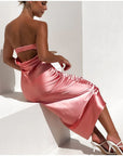 Satin Strapless Sexy Maxi Dress