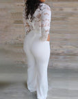 Crochet Lace Plunge Long Sleeve Pants Jumpsuit