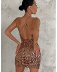 Golden Sequined Sexy Women Dress