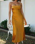Satin Strapless Sexy Maxi Dress