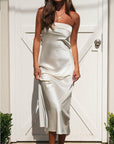 Satin Strapless Sexy Maxi Dress
