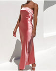 Satin Strapless Sexy Maxi Dress