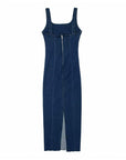 Solid Denim Women's dress with Spaghetti Strap