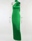 Satin Backless Maxi Dress Gown Halter Sleeveless Backless Bodycon Long