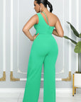 One Shoulder Sleeveless Wide Leg Solid Elegant Pants Jumpsuits