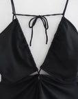 Hollow Out Fitted Bodysuits Vintage Backless Tied Thin Tops
