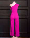 One Shoulder Rose Ruffles High Waisted Pants Jumpsuit