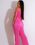 Sexy Off Shoulder Crop Top and Wide Leg Pants Set