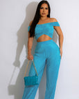 Sexy Off Shoulder Crop Top and Wide Leg Pants Set