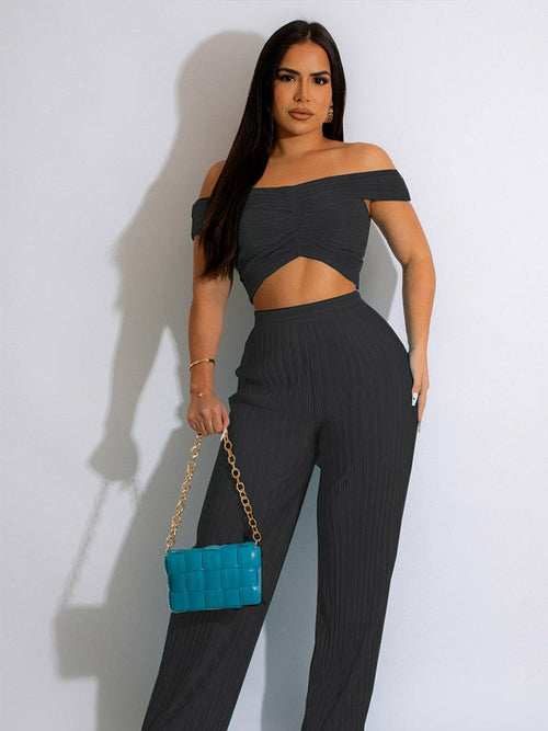 Sexy Off Shoulder Crop Top and Wide Leg Pants Set