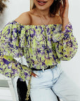 Slash Neck Long Sleeve Chiffon Tops