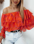 Slash Neck Long Sleeve Chiffon Tops