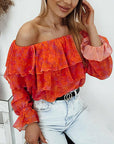 Slash Neck Long Sleeve Chiffon Tops