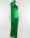Satin Backless Maxi Dress Gown Halter Sleeveless Backless Bodycon Long