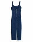 Solid Denim Women's dress with Spaghetti Strap