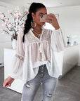 Chiffon Blouse  Patchwork Lace Hollow Out Tops