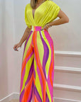 V-neck Bat Sleeve Top Printed Wide-leg Pants Suit