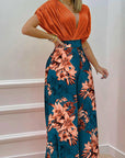 V-neck Bat Sleeve Top Printed Wide-leg Pants Suit