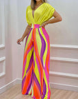 V-neck Bat Sleeve Top Printed Wide-leg Pants Suit