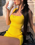 Women Bodycon Sleeveless Knitted Square Collar Midi Dress