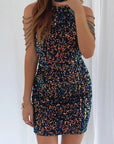 Hanging Neck Sexy Crystal Tassel Hip Sequin Dress