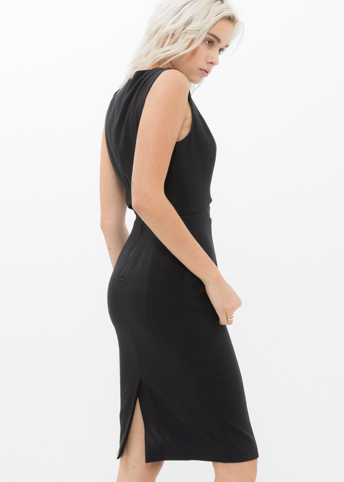 Set Impression Keyhole Front Midi Women&#39;s Dress In Black