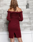 Off Shoulder Bodycon Women's Dress In Red