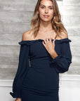 Off Shoulder Bodycon Women's Dress In Navy