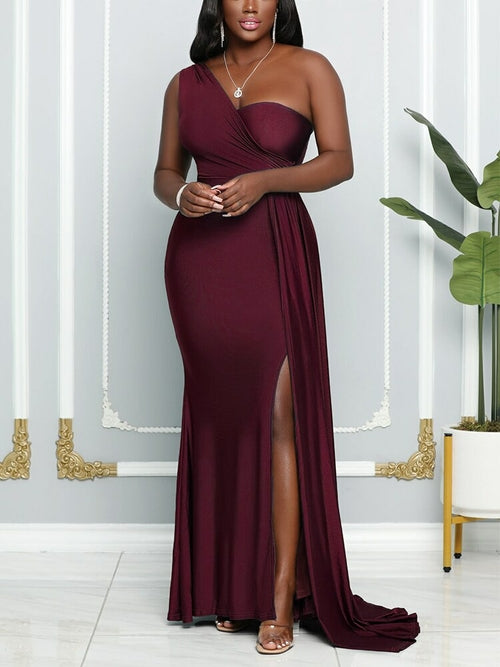 One Shoulder Formal High Slit Women&#39;s Dress