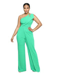 One Shoulder Sleeveless Wide Leg Solid Elegant Pants Jumpsuits