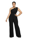 One Shoulder Sleeveless Wide Leg Solid Elegant Pants Jumpsuits