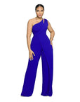 One Shoulder Sleeveless Wide Leg Solid Elegant Pants Jumpsuits