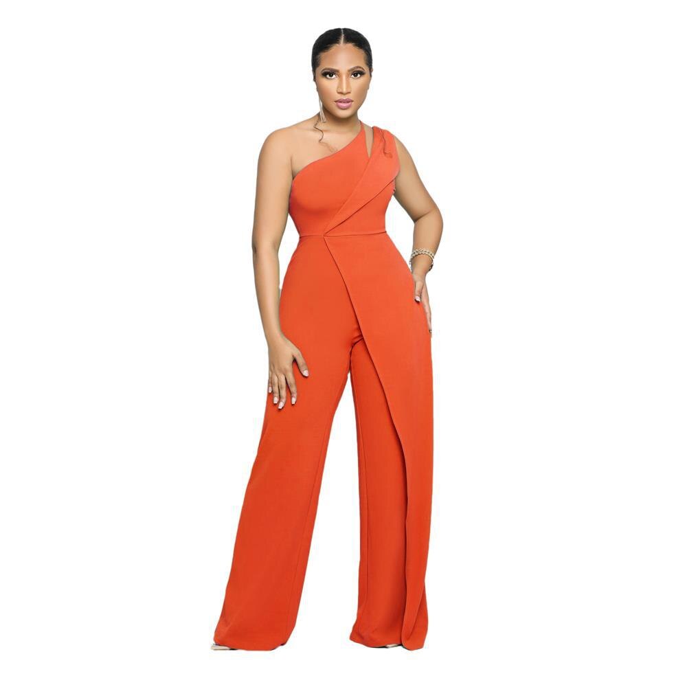 One Shoulder Sleeveless Wide Leg Solid Elegant Pants Jumpsuits