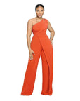 One Shoulder Sleeveless Wide Leg Solid Elegant Pants Jumpsuits