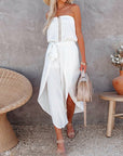 Solid Slim Elastic Waist Pants Jumpsuit Off Shoulder